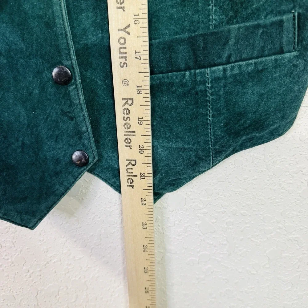Vintage Brandon‎ Thomas Mens Green Leather Vest M Elastic Back Snap Western
